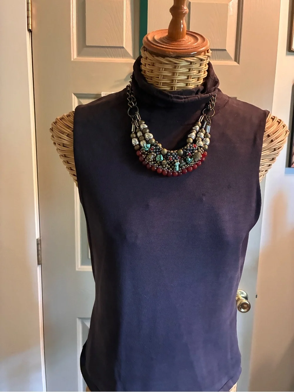 Pam Hiran Anthropologie Gemstones/Brass Beaded Collar Statement Necklace